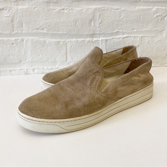 Prada || Suede Slip On Sneakers Tan Beige 38.5 - Picture 1 of 11